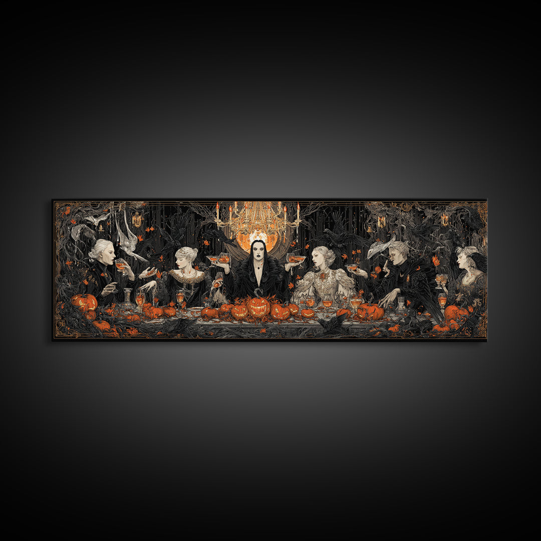 The Vampire Banquet, Extra Wide Wall Art, Dark Halloween Decor, Canvas Print, Halloween Wall Decor, Gothic Home Decor, Macabre Wall Art