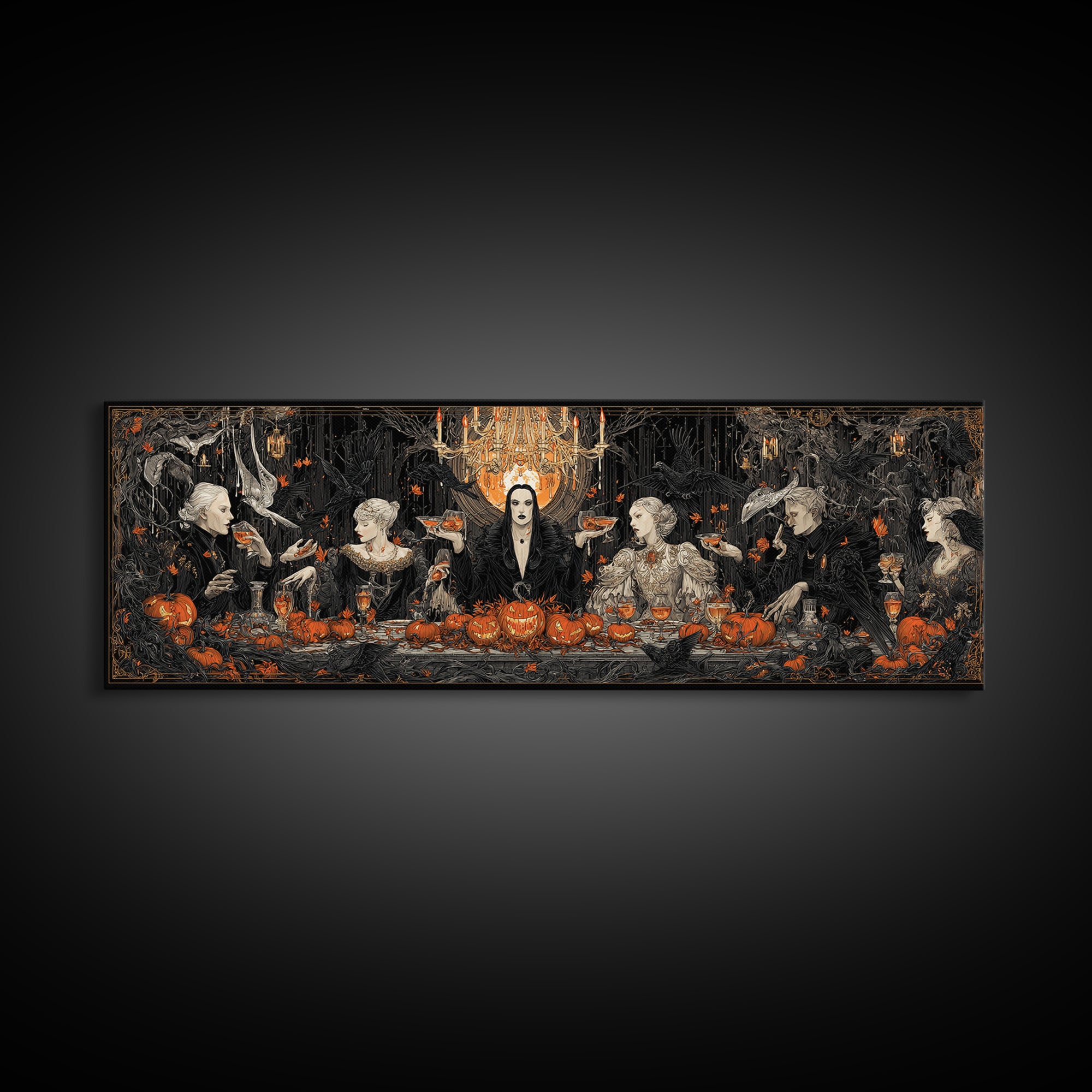 The Vampire Banquet, Extra Wide Wall Art, Dark Halloween Decor, Canvas Print, Halloween Wall Decor, Gothic Home Decor, Macabre Wall Art