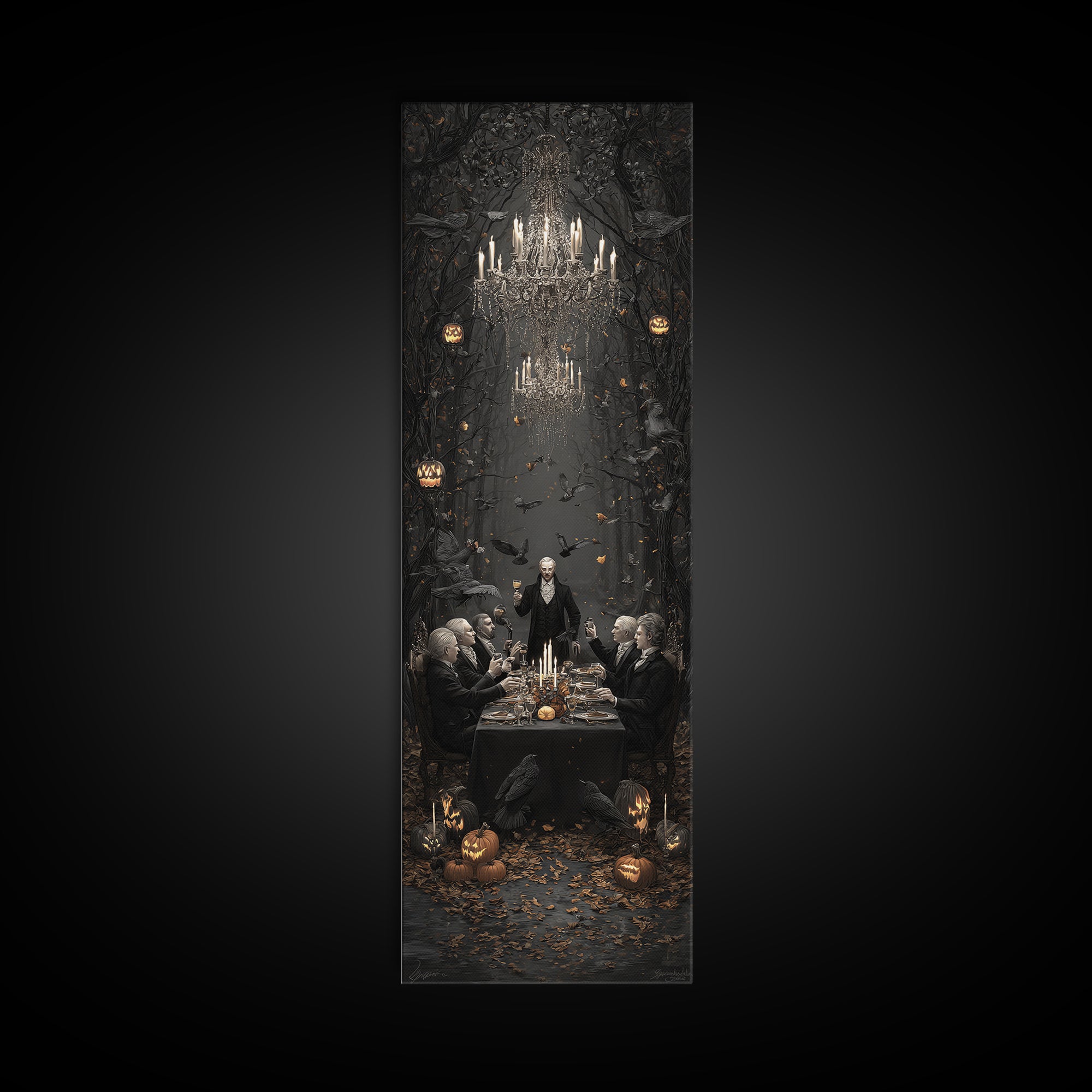 The Vampire Banquet, Tall Narrow Wall Art, Spooky Home Decor, Canvas Print, Halloween Wall Decor, Gothic Home Decor, Spooky Wall Decor