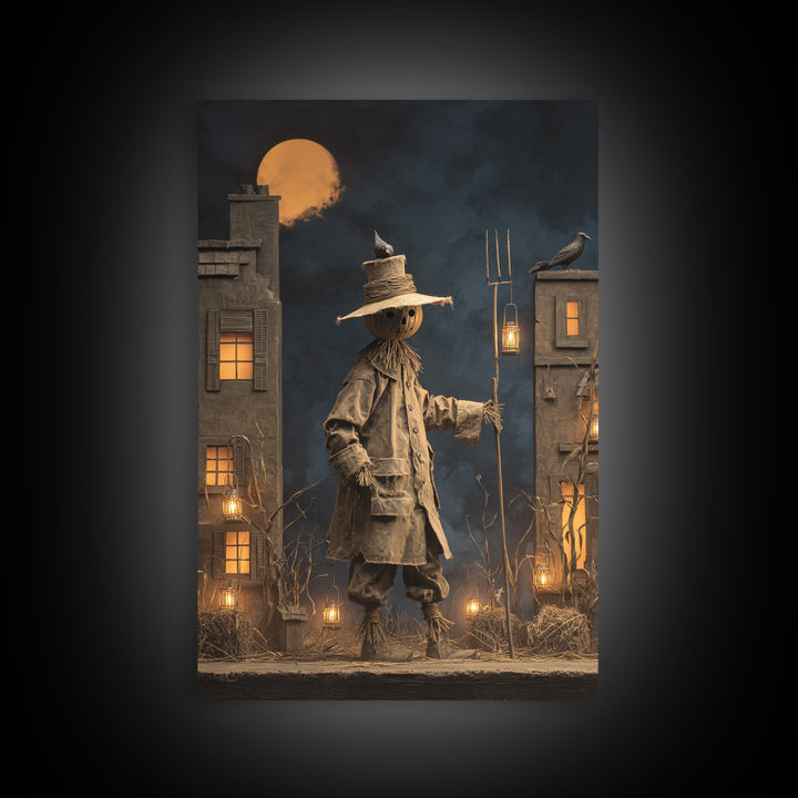 The Scarecrow Uprising, Vertical Wall Art, Gothic Horror Wall Art, Framed Canvas Print, Halloween Wall Decor, Gothic Home Decor
