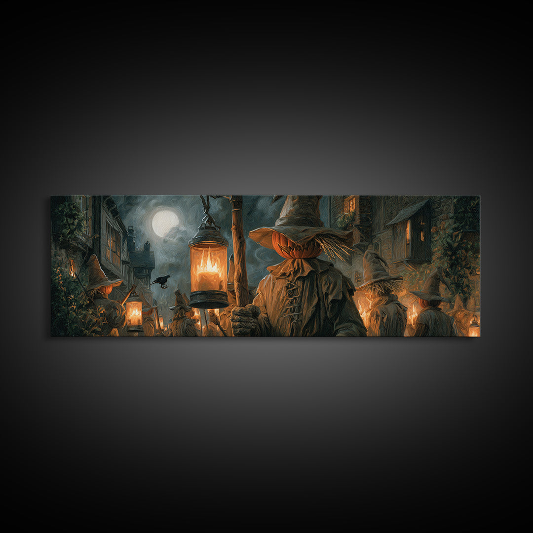 The Scarecrow Uprising, Extra Wide Wall Art, Spooky Home Decor, Canvas Print, Halloween Wall Decor, Gothic Home Decor, Statement Wall Art