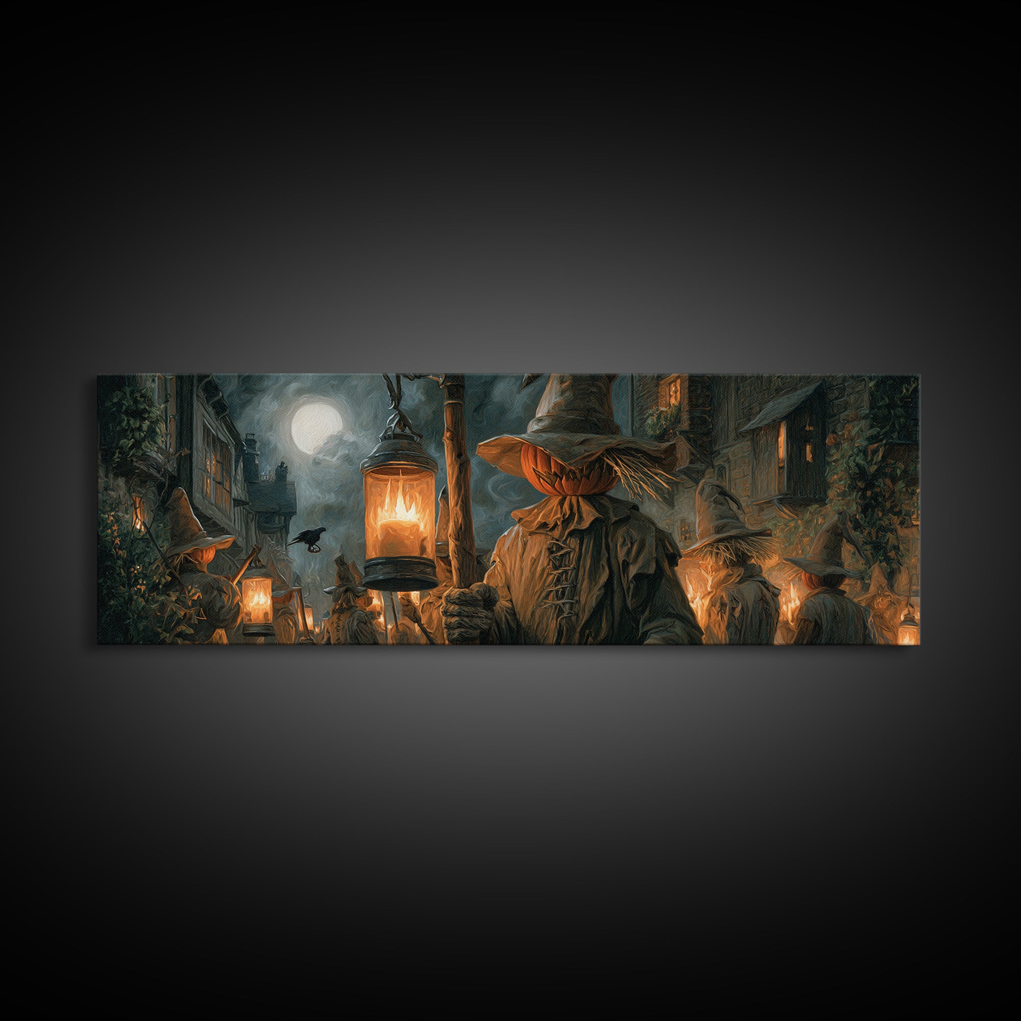 The Scarecrow Uprising, Extra Wide Wall Art, Spooky Home Decor, Canvas Print, Halloween Wall Decor, Gothic Home Decor, Statement Wall Art