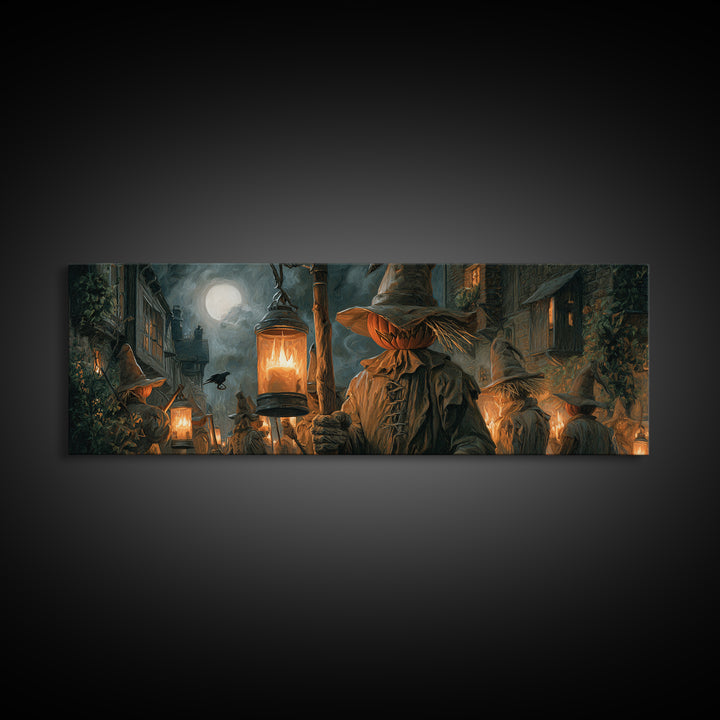 The Scarecrow Uprising, Extra Wide Wall Art, Spooky Home Decor, Canvas Print, Halloween Wall Decor, Gothic Home Decor, Statement Wall Art
