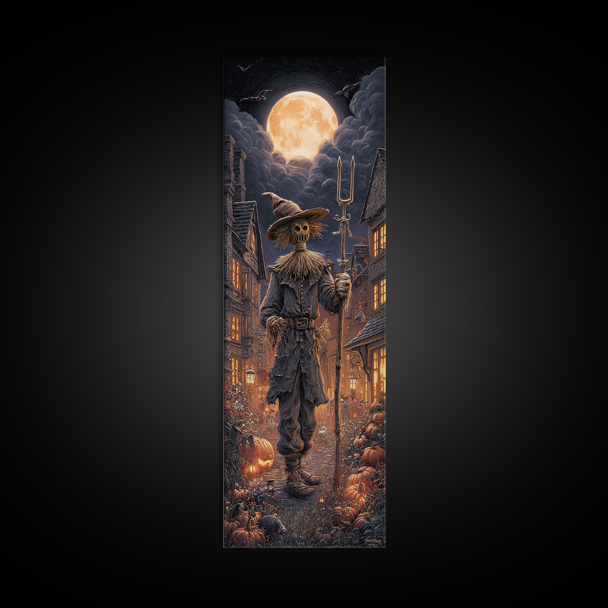 The Scarecrow Uprising, Tall Narrow Wall Art, Spooky Home Decor, Canvas Print, Halloween Wall Decor, Gothic Home Decor, Halloween Wall Art