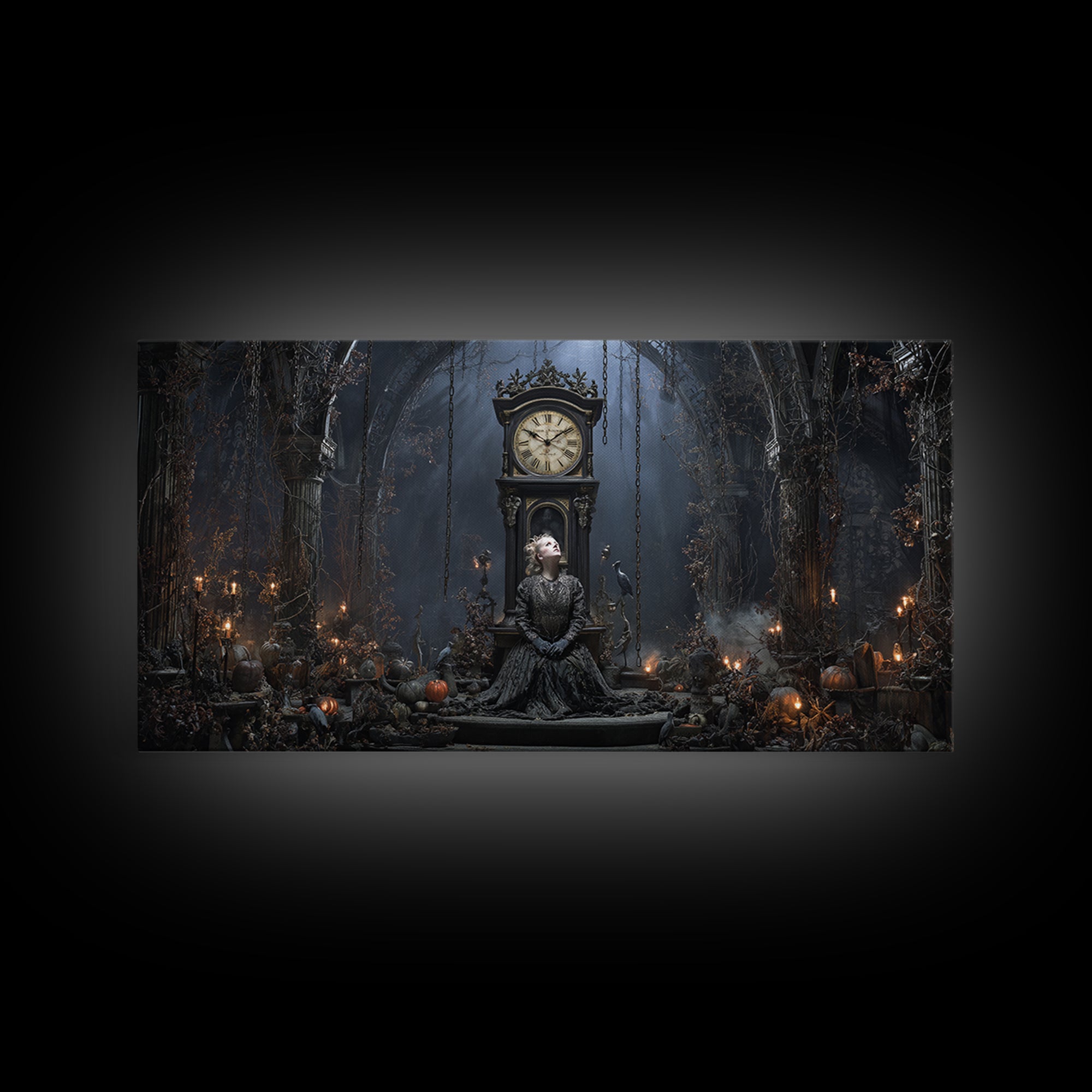 The Thirteenth Bell, Wide Panoramic Art, Macabre Wall Art, Framed Canvas Print, Halloween Wall Decor, Gothic Home Decor, Horror Wall Art