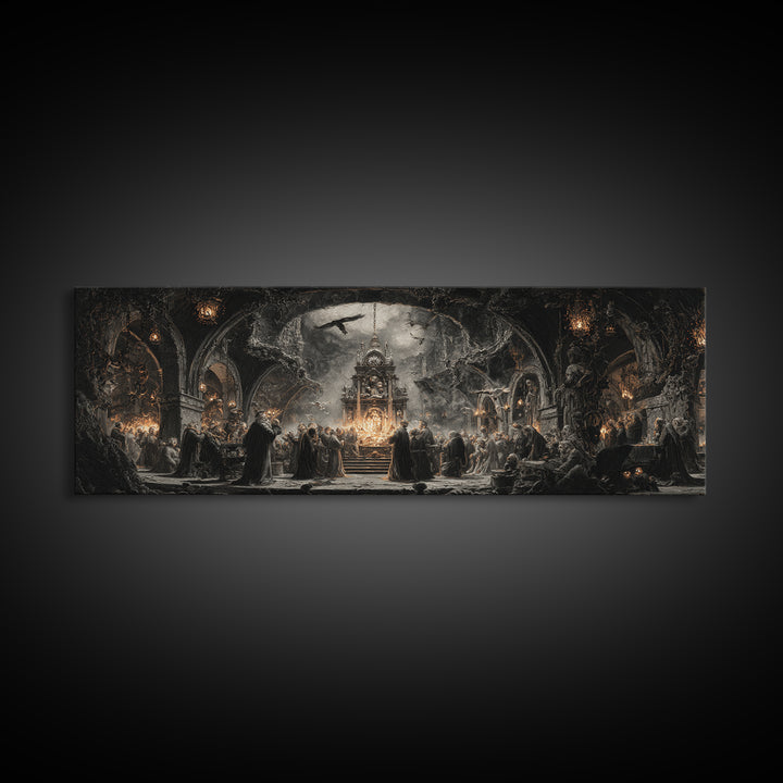 The Thirteenth Bell, Extra Wide Wall Art, Gothic Horror Wall Art, Framed Canvas Print, Halloween Wall Decor, Gothic Home Decor