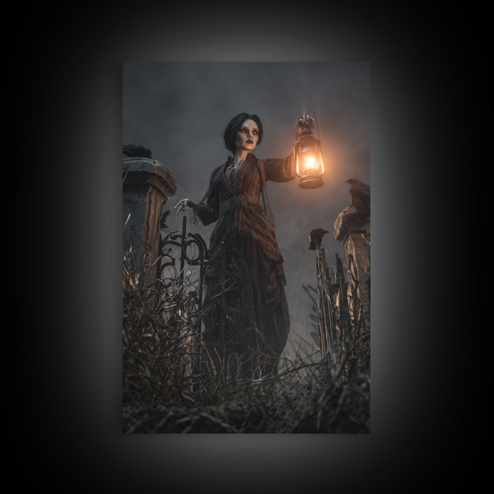 The Cemetery Lantern Festival, Vertical Wall Art, Dark Fantasy Wall Art, Canvas Print, Halloween Wall Decor, Gothic Home Decor