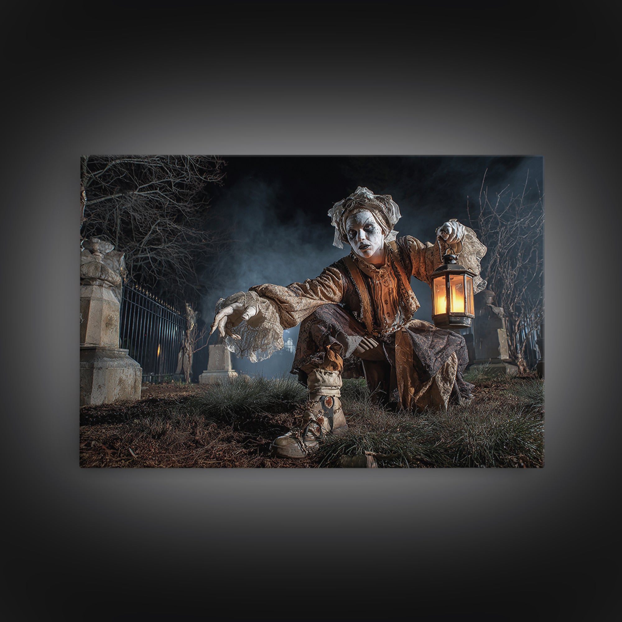 The Cemetery Lantern Festival, Landscape Wall Art, Macabre Wall Art, Framed Canvas Print, Halloween Wall Decor, Gothic Home Decor