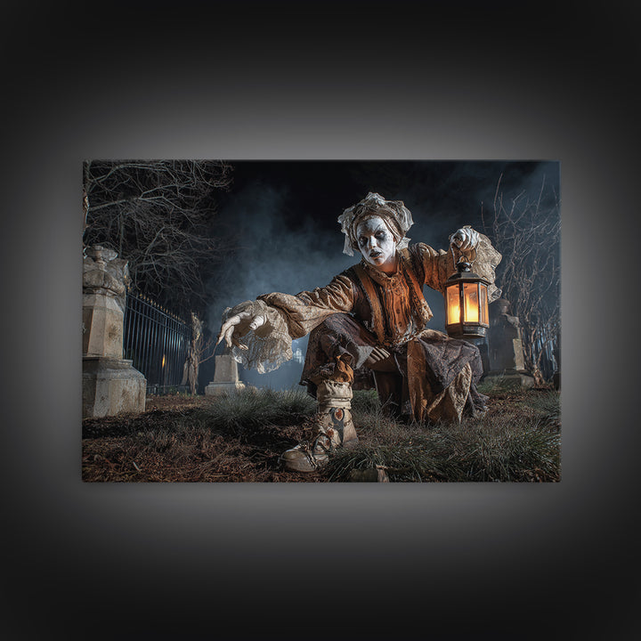 The Cemetery Lantern Festival, Landscape Wall Art, Macabre Wall Art, Framed Canvas Print, Halloween Wall Decor, Gothic Home Decor