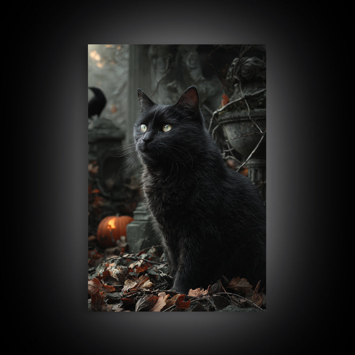 The Black Cat Gathering, Vertical Wall Art, Dark Halloween Decor, Canvas Print, Halloween Wall Decor, Gothic Home Decor