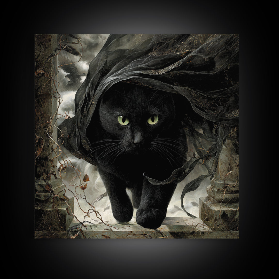 The Black Cat Gathering, Square Wall Art, Spooky Home Decor, Canvas Print, Halloween Wall Decor, Gothic Home Decor, Spooky Wall Decor