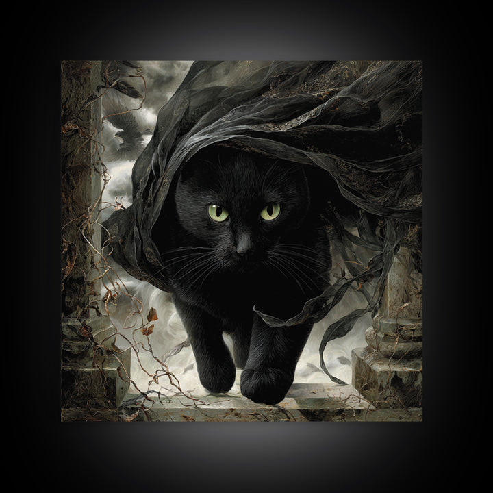 The Black Cat Gathering, Square Wall Art, Spooky Home Decor, Canvas Print, Halloween Wall Decor, Gothic Home Decor, Spooky Wall Decor