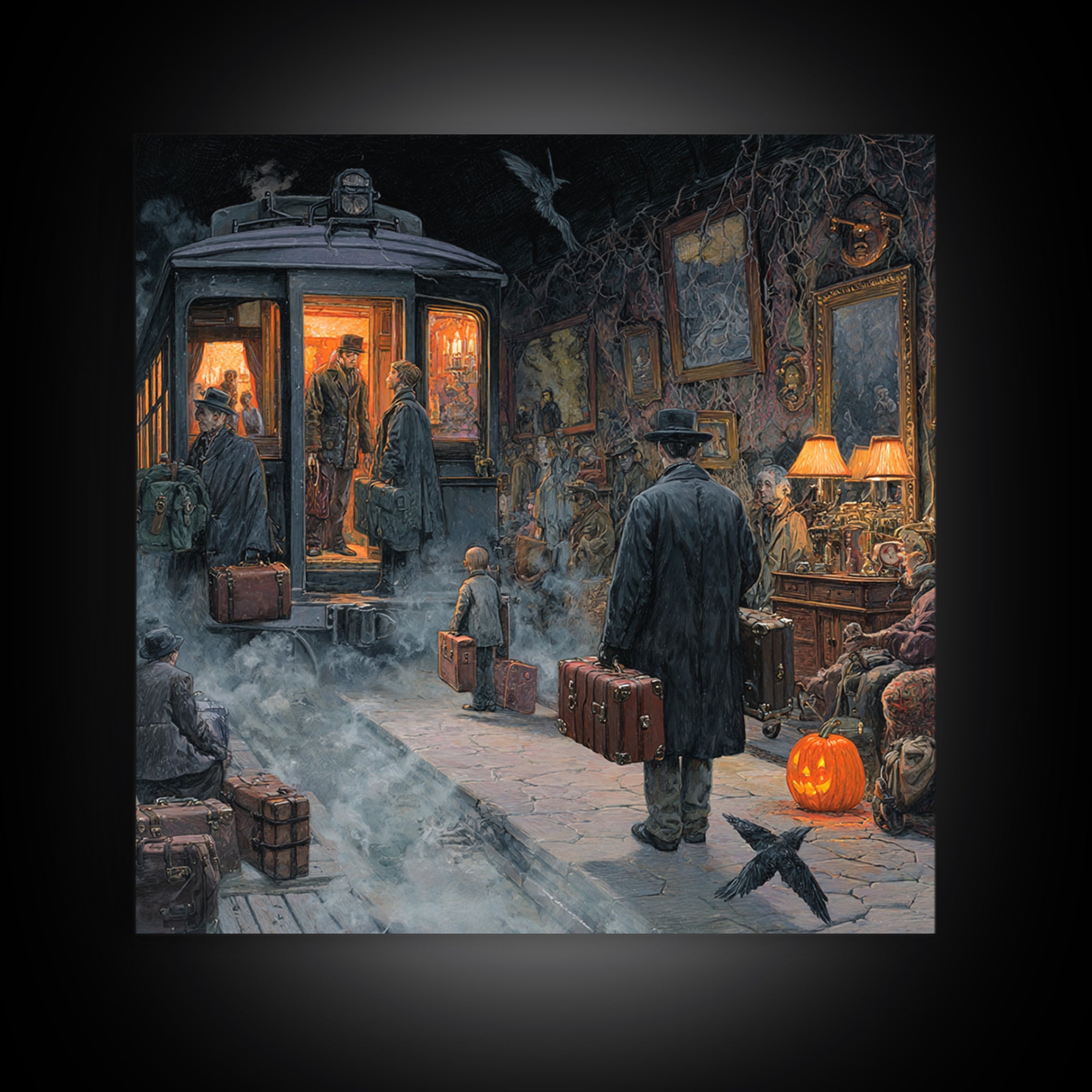 The Ghost Train Arrival, Square Wall Art, Dark Fantasy Wall Art, Canvas Print, Halloween Wall Decor, Gothic Home Decor, Halloween Wall Art