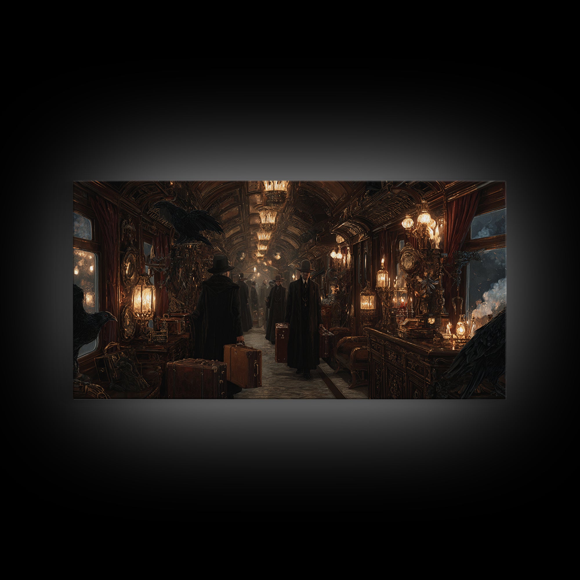 The Ghost Train Arrival, Wide Panoramic Art, Dark Fantasy Wall Art, Canvas Print, Halloween Wall Decor, Gothic Home Decor