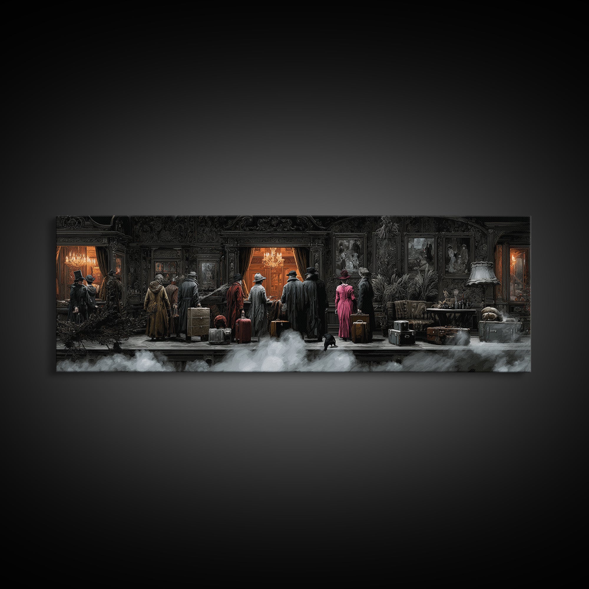 The Ghost Train Arrival, Extra Wide Wall Art, Spooky Home Decor, Canvas Print, Halloween Wall Decor, Gothic Home Decor