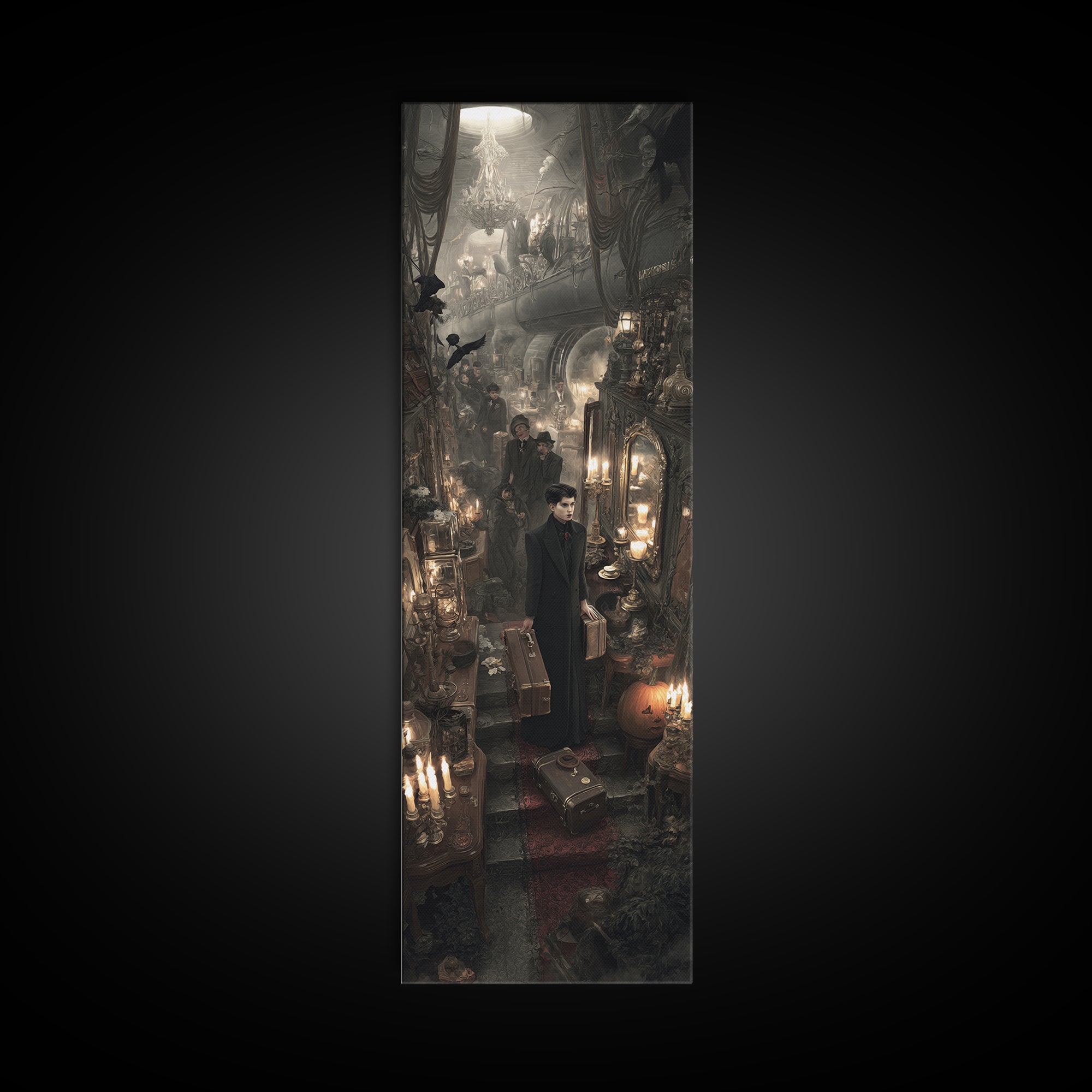 The Ghost Train Arrival, Tall Narrow Wall Art, Dark Fantasy Wall Art, Canvas Print, Halloween Wall Decor, Gothic Home Decor, Halloween Decor