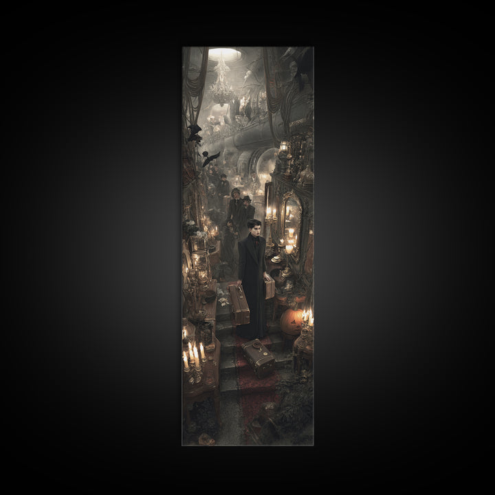 The Ghost Train Arrival, Tall Narrow Wall Art, Dark Fantasy Wall Art, Canvas Print, Halloween Wall Decor, Gothic Home Decor, Halloween Decor