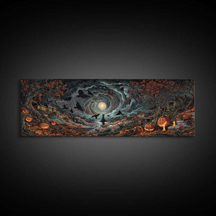 The Halloween Storm, Extra Wide Wall Art, Gothic Horror Wall Art, Framed Canvas Print, Halloween Wall Decor, Gothic Home Decor