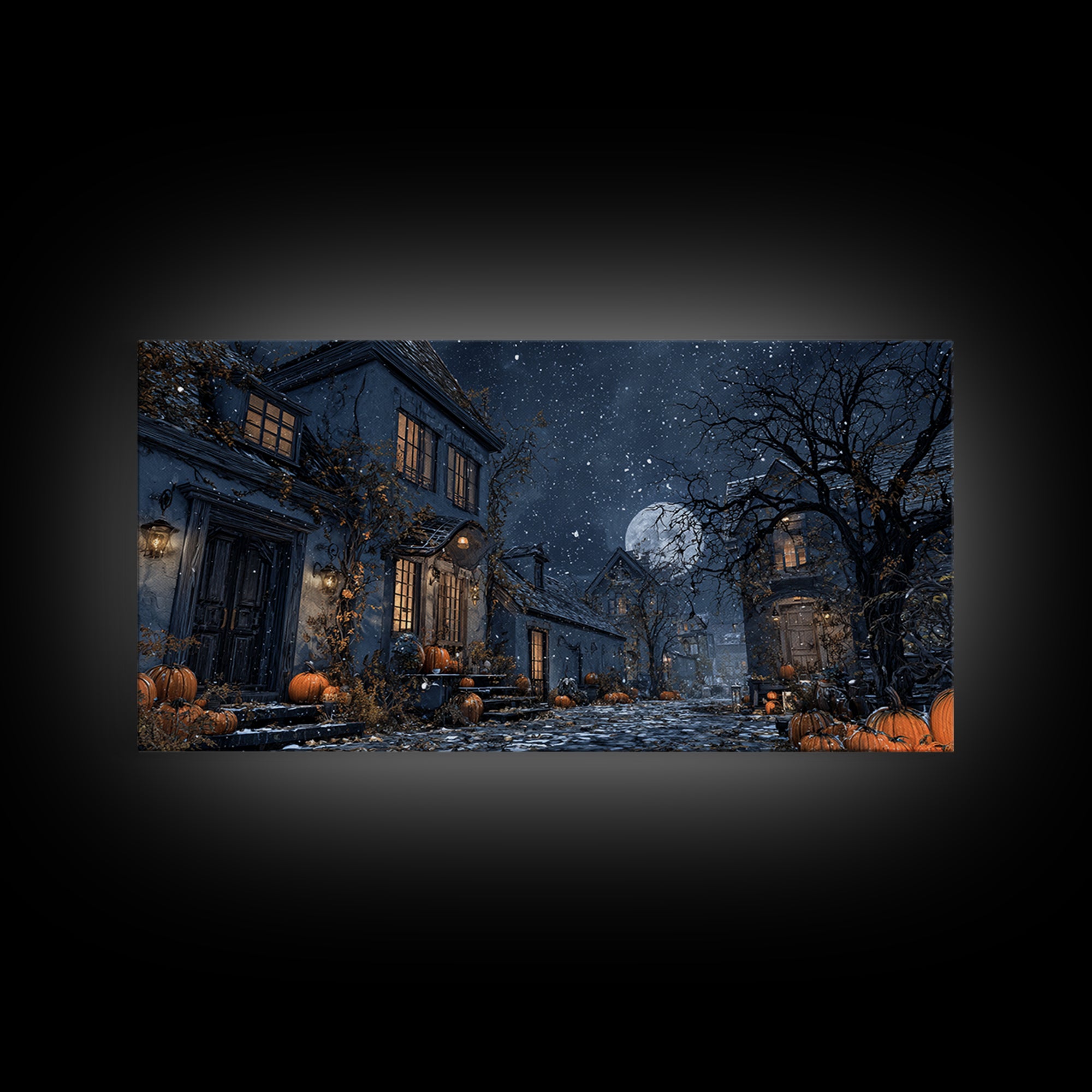 The First Frost Awakening, Wide Panoramic Art, Haunted Gothic Art, Framed Canvas Print, Halloween Wall Decor, Gothic Home Decor
