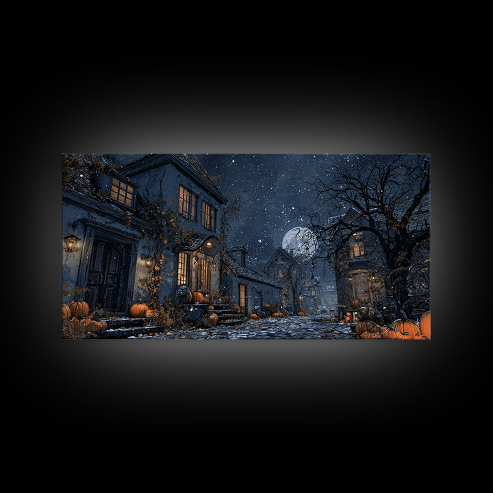 The First Frost Awakening, Wide Panoramic Art, Haunted Gothic Art, Framed Canvas Print, Halloween Wall Decor, Gothic Home Decor