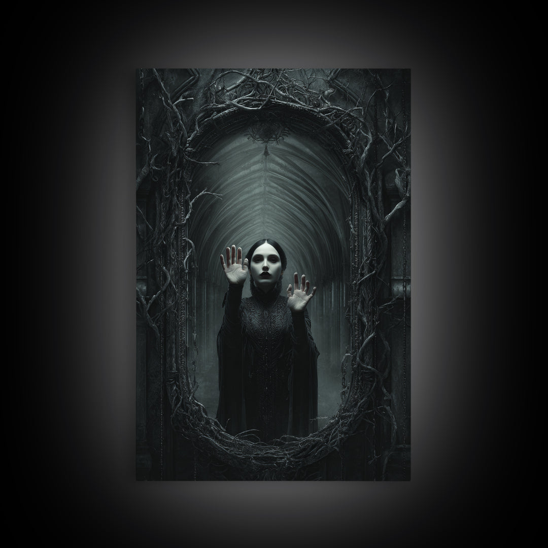 The Cursed Mirror, Vertical Wall Art, Dark Halloween Decor, Canvas Print, Halloween Wall Decor, Gothic Home Decor, Collectible Wall Decor