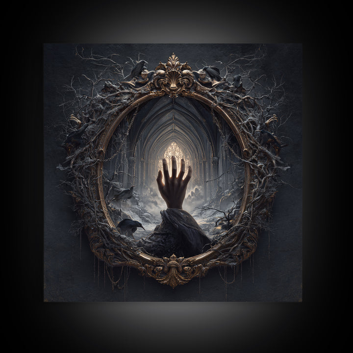 The Cursed Mirror, Square Wall Art, Macabre Wall Art, Framed Canvas Print, Halloween Wall Decor, Gothic Home Decor, Halloween Decor