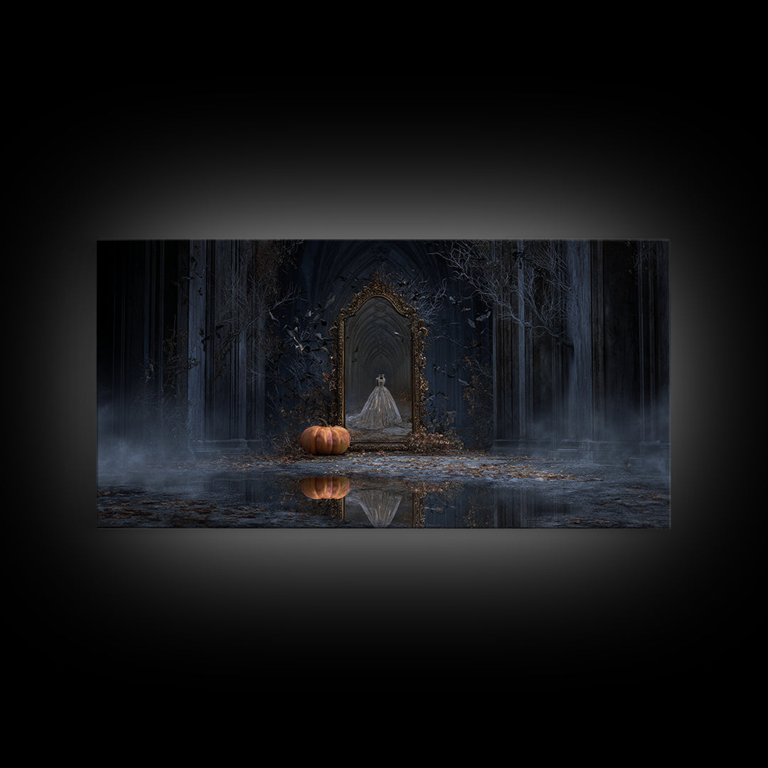 The Cursed Mirror, Wide Panoramic Art, Dark Fantasy Wall Art, Canvas Print, Halloween Wall Decor, Gothic Home Decor, Spooky Wall Decor
