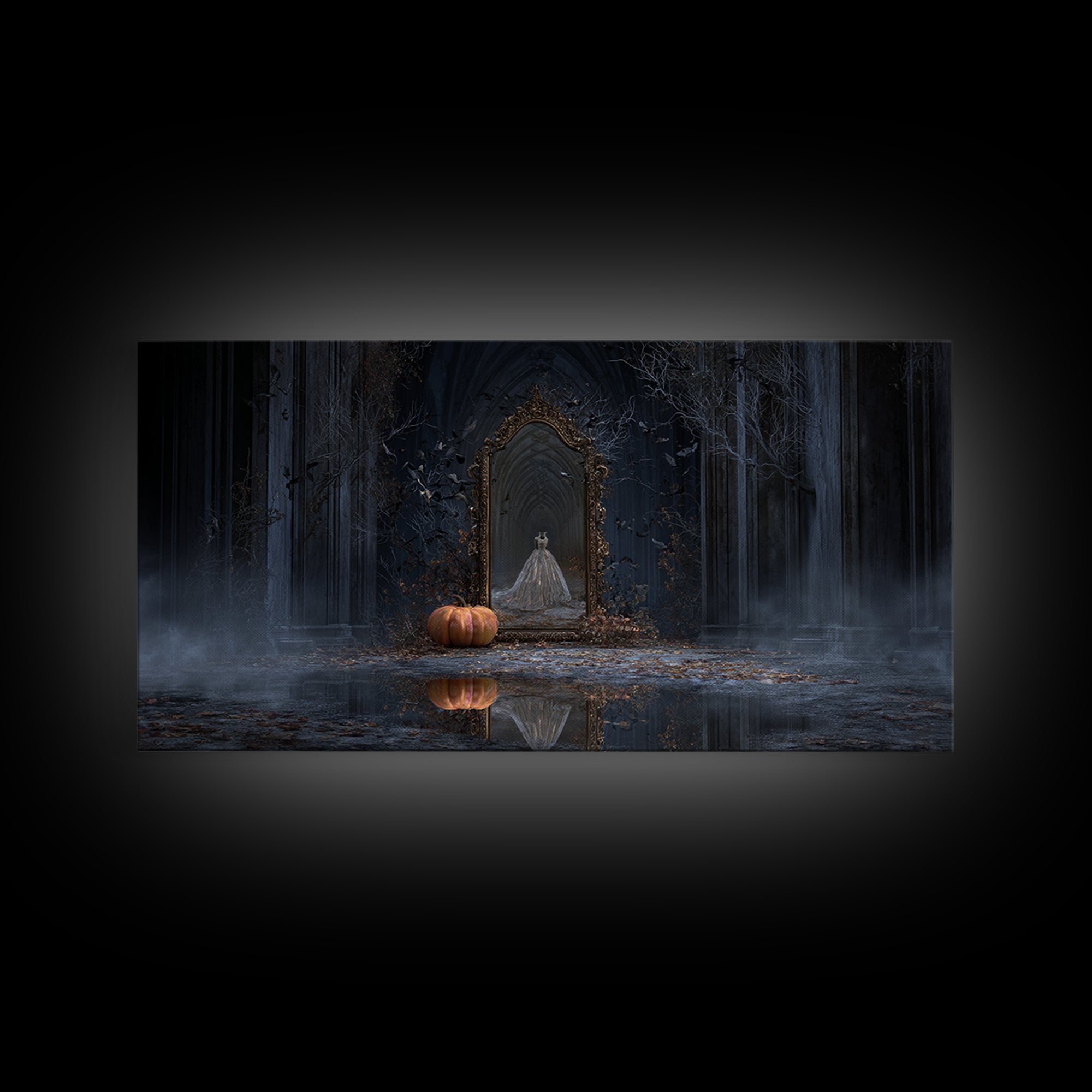 The Cursed Mirror, Wide Panoramic Art, Dark Fantasy Wall Art, Canvas Print, Halloween Wall Decor, Gothic Home Decor, Spooky Wall Decor