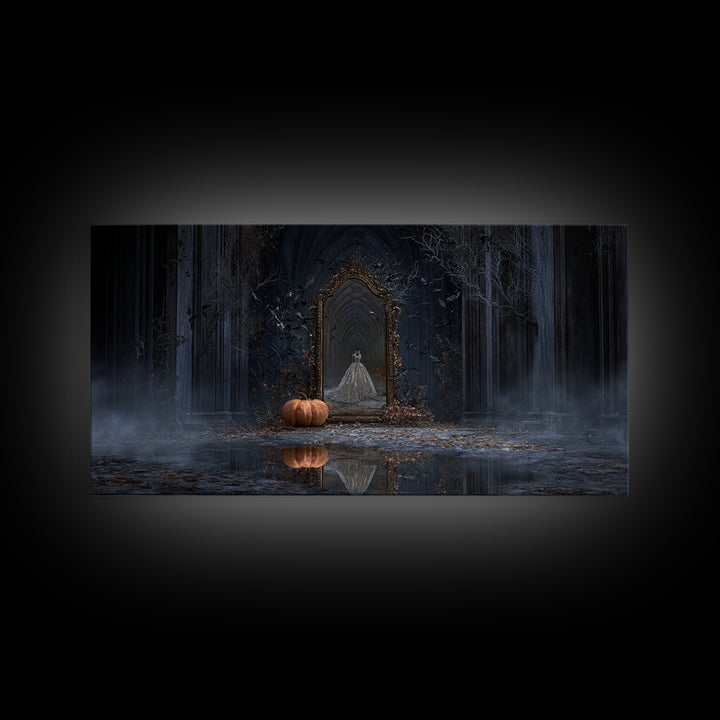 The Cursed Mirror, Wide Panoramic Art, Dark Fantasy Wall Art, Canvas Print, Halloween Wall Decor, Gothic Home Decor, Spooky Wall Decor
