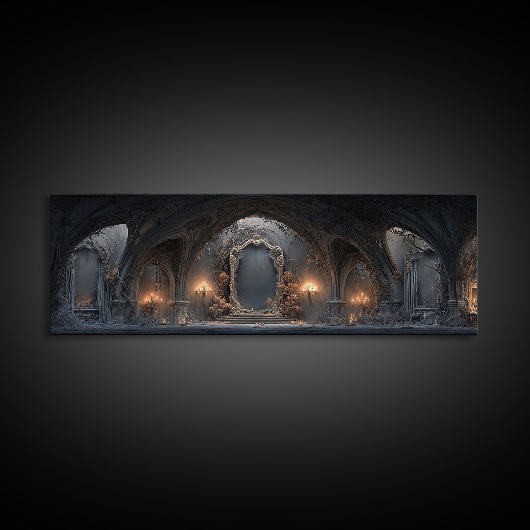The Cursed Mirror, Extra Wide Wall Art, Gothic Horror Wall Art, Framed Canvas Print, Halloween Wall Decor, Gothic Home Decor