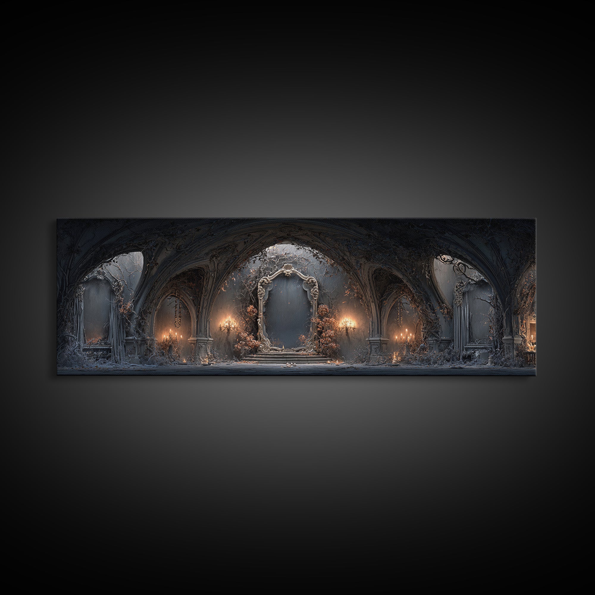 The Cursed Mirror, Extra Wide Wall Art, Gothic Horror Wall Art, Framed Canvas Print, Halloween Wall Decor, Gothic Home Decor