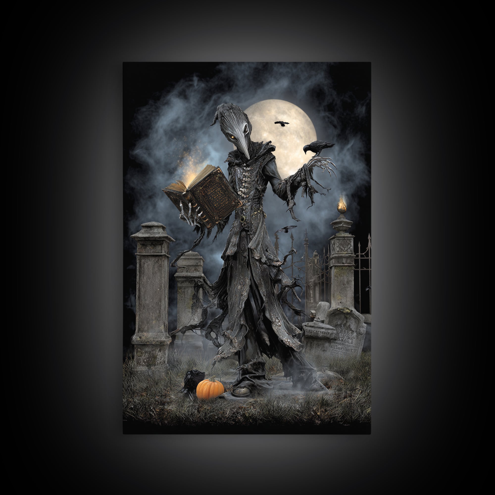 The Living Spellbook, Vertical Wall Art, Dark Fantasy Wall Art, Canvas Print, Halloween Wall Decor, Gothic Home Decor, Seasonal Home Decor