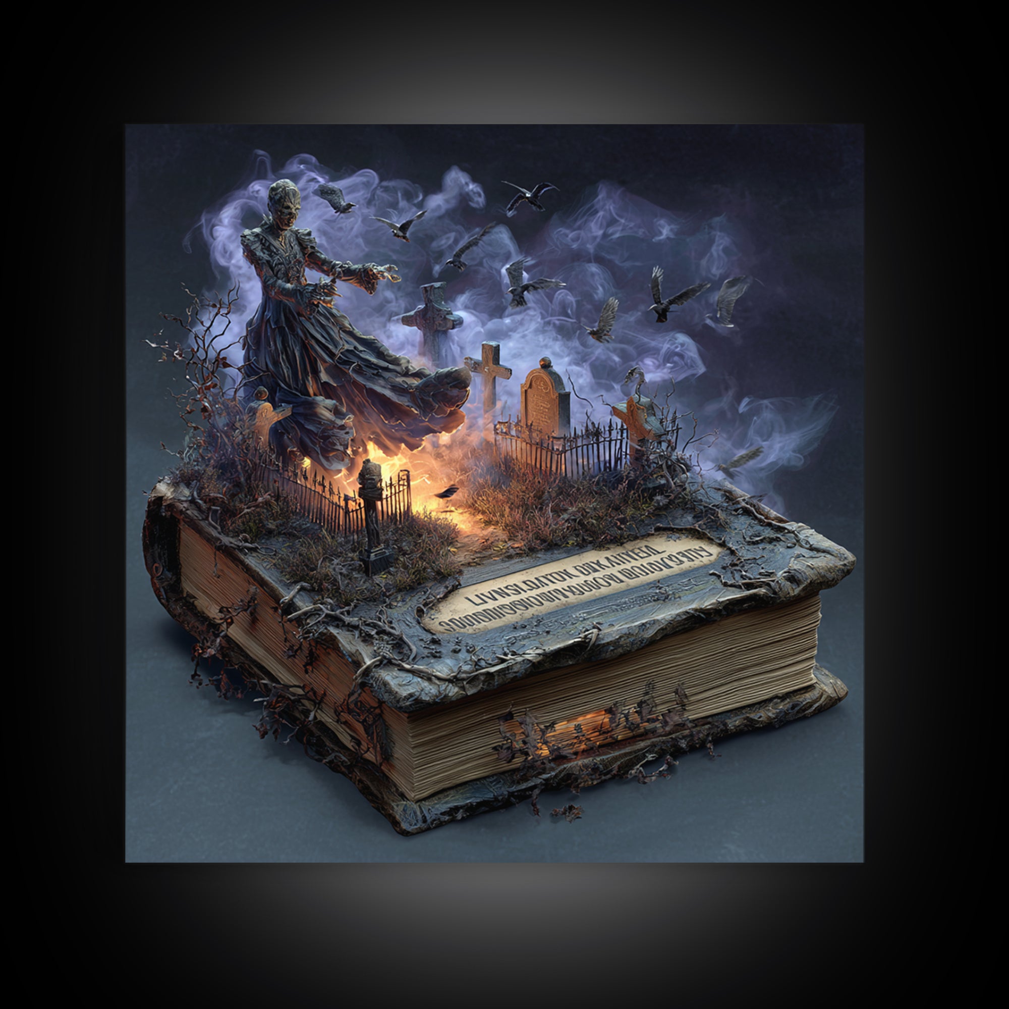 The Living Spellbook, Square Wall Art, Gothic Horror Wall Art, Framed Canvas Print, Halloween Wall Decor, Gothic Home Decor