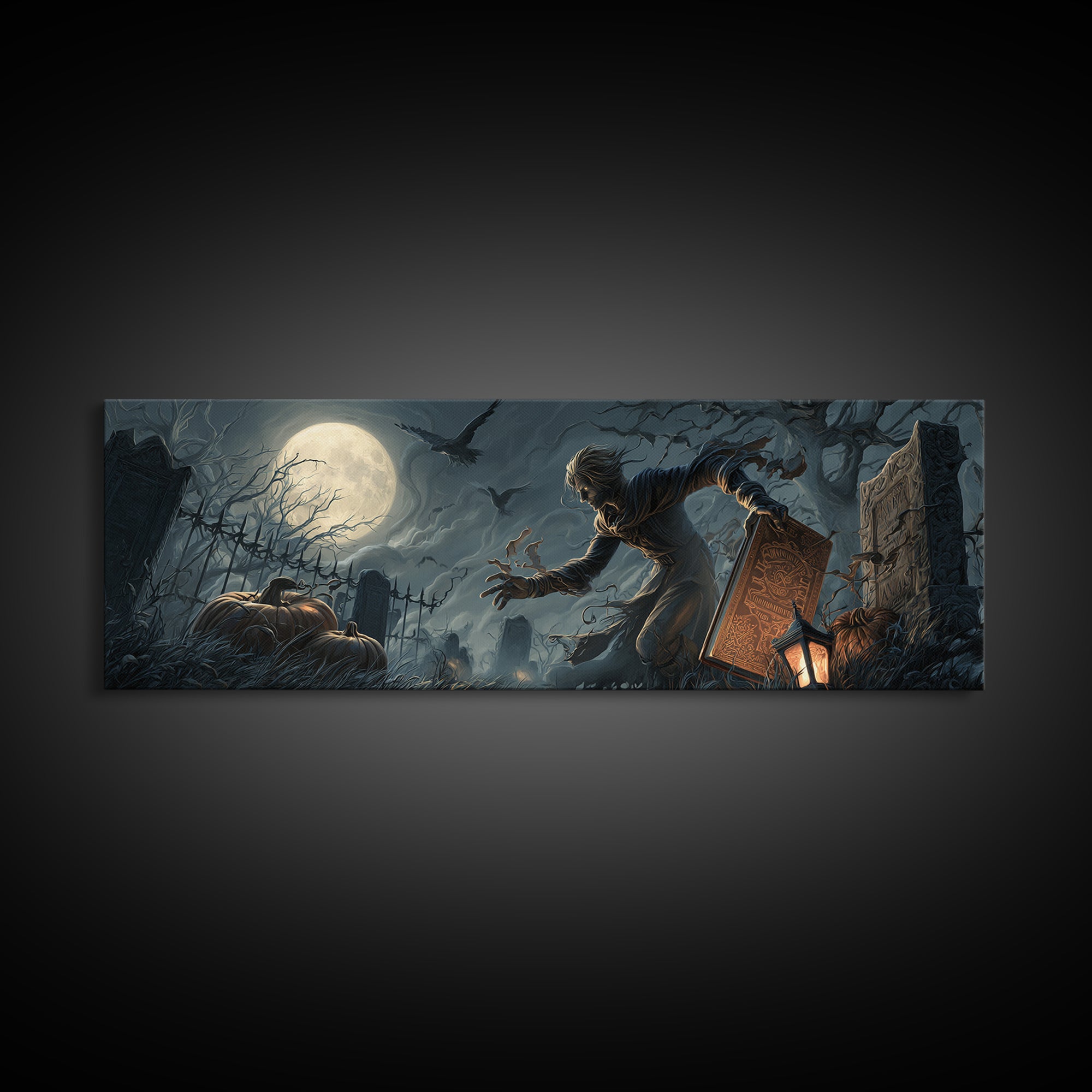The Living Spellbook, Extra Wide Wall Art, Dark Halloween Decor, Canvas Print, Halloween Wall Decor, Gothic Home Decor, Spooky Wall Decor
