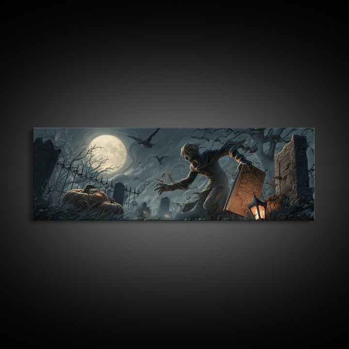 The Living Spellbook, Extra Wide Wall Art, Dark Halloween Decor, Canvas Print, Halloween Wall Decor, Gothic Home Decor, Spooky Wall Decor