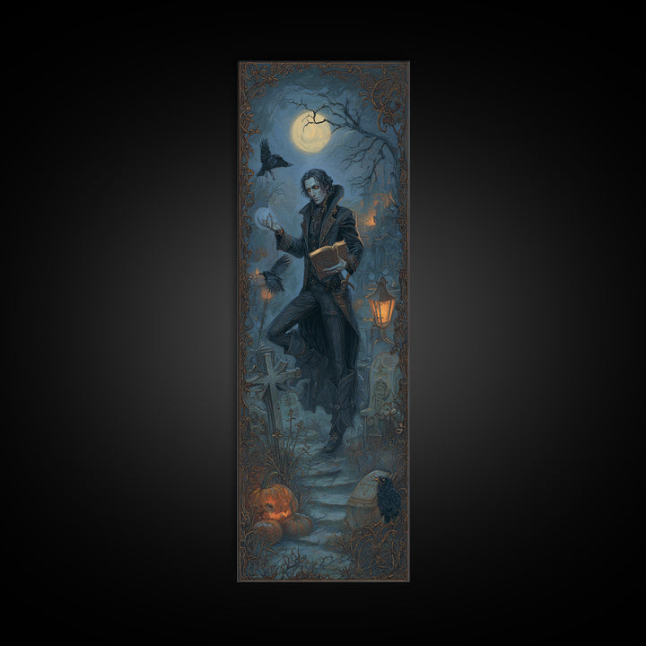 The Living Spellbook, Tall Narrow Wall Art, Macabre Wall Art, Framed Canvas Print, Halloween Wall Decor, Gothic Home Decor