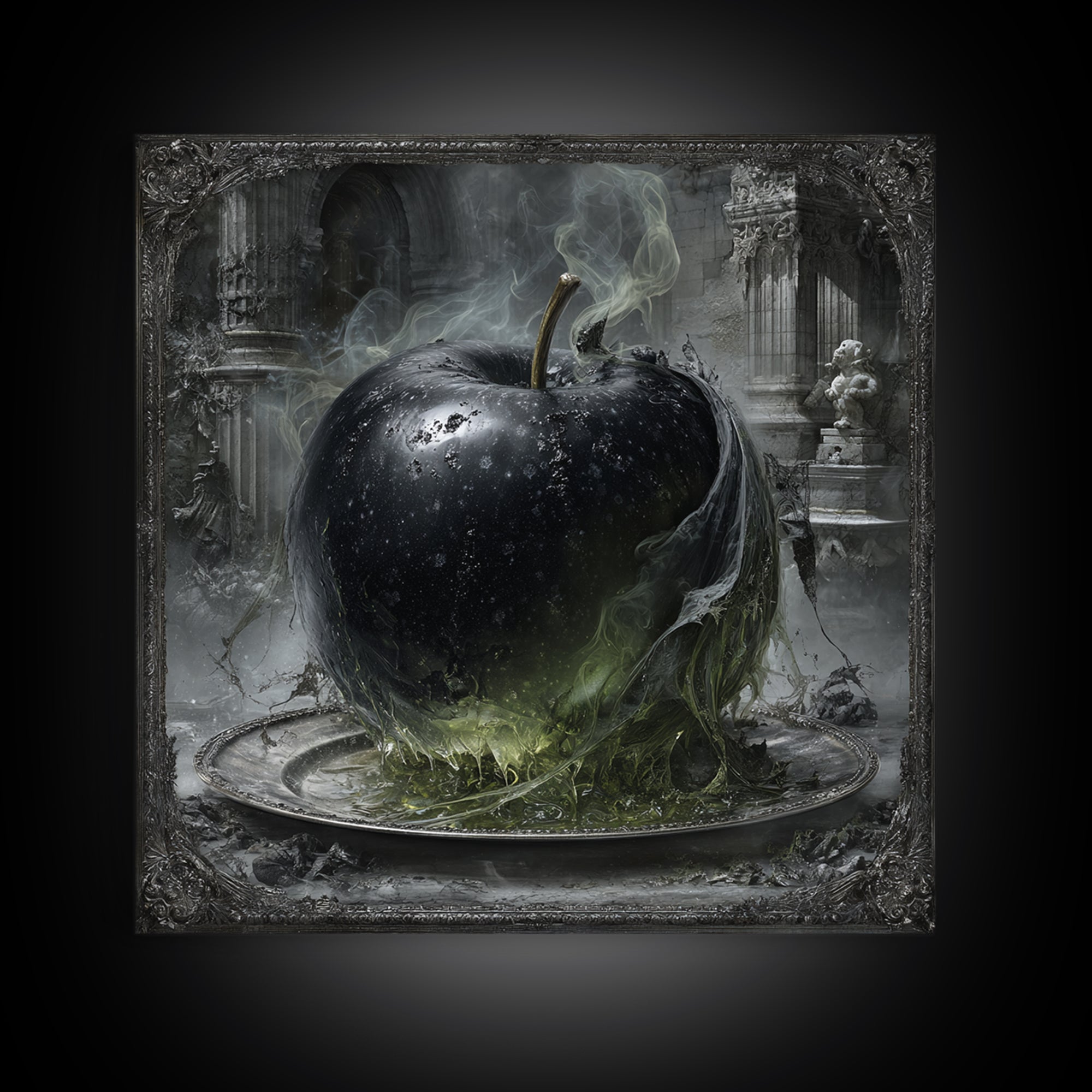 The Poisoned Apple, Square Wall Art, Spooky Home Decor, Canvas Print, Halloween Wall Decor, Gothic Home Decor, Dark Fantasy Art