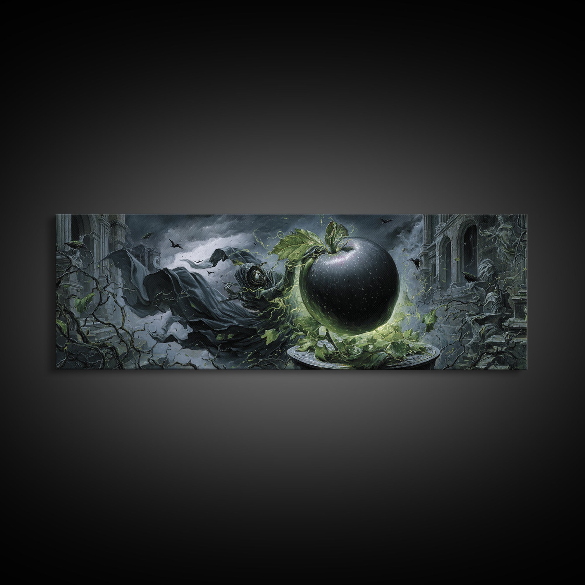 The Poisoned Apple, Extra Wide Wall Art, Dark Fantasy Wall Art, Canvas Print, Halloween Wall Decor, Gothic Home Decor, Statement Wall Art