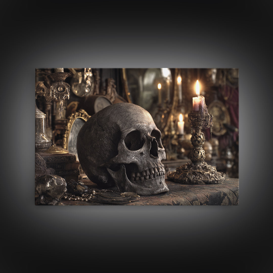 The Talking Skull, Landscape Wall Art, Gothic Horror Wall Art, Framed Canvas Print, Halloween Wall Decor, Gothic Home Decor