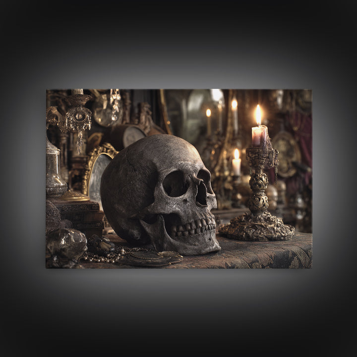 The Talking Skull, Landscape Wall Art, Gothic Horror Wall Art, Framed Canvas Print, Halloween Wall Decor, Gothic Home Decor