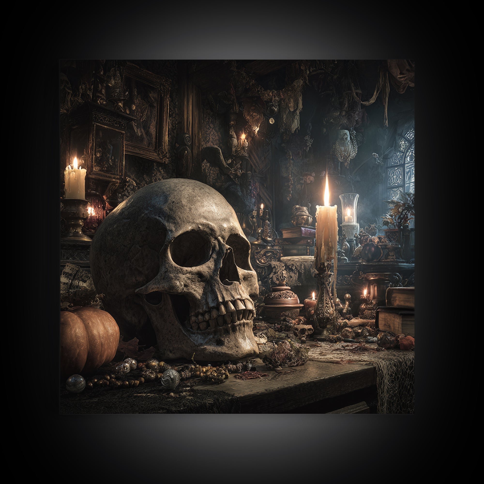 The Talking Skull, Square Wall Art, Spooky Home Decor, Canvas Print, Halloween Wall Decor, Gothic Home Decor, Halloween Decor
