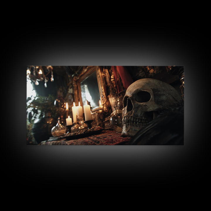 The Talking Skull, Wide Panoramic Art, Dark Fantasy Wall Art, Canvas Print, Halloween Wall Decor, Gothic Home Decor, Seasonal Home Decor