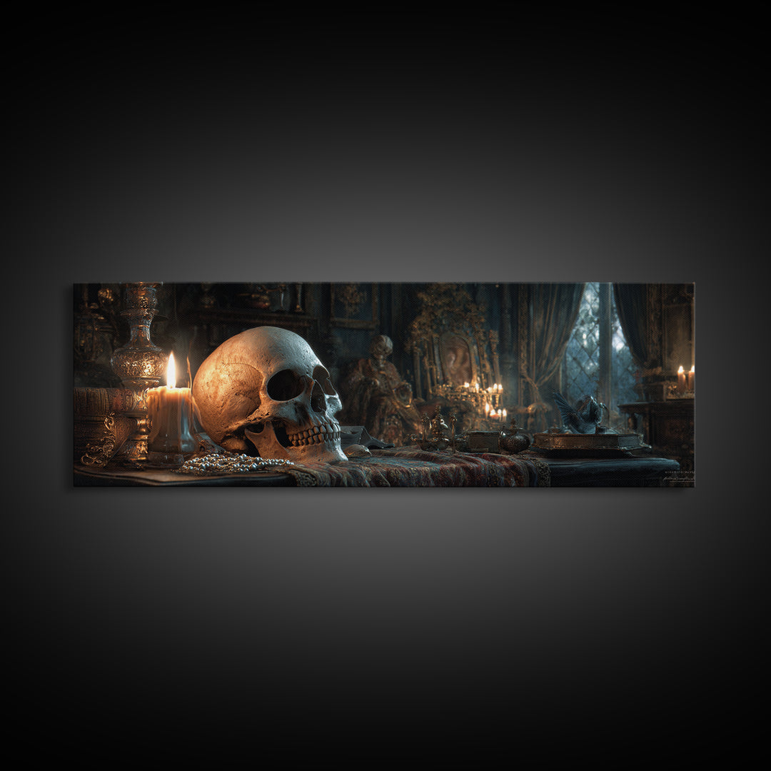 The Talking Skull, Extra Wide Wall Art, Spooky Home Decor, Canvas Print, Halloween Wall Decor, Gothic Home Decor, Statement Wall Art
