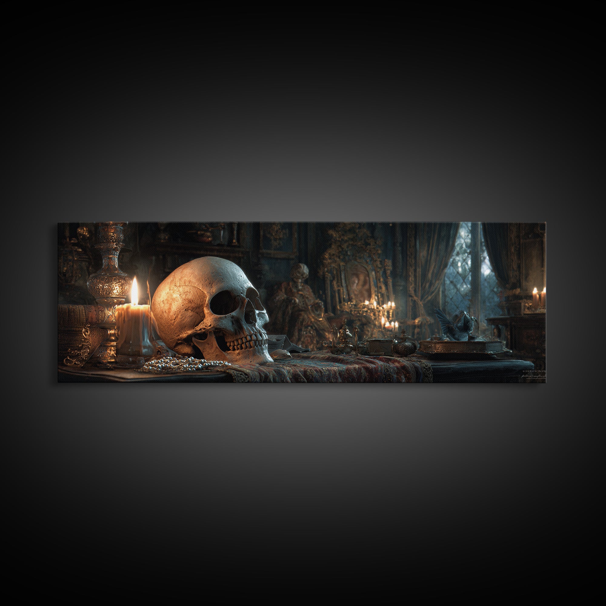 The Talking Skull, Extra Wide Wall Art, Spooky Home Decor, Canvas Print, Halloween Wall Decor, Gothic Home Decor, Statement Wall Art