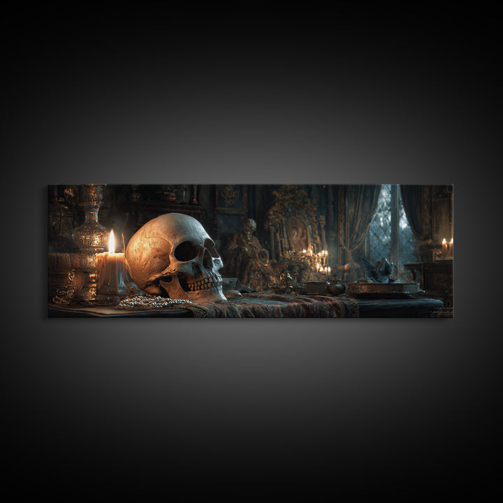 The Talking Skull, Extra Wide Wall Art, Spooky Home Decor, Canvas Print, Halloween Wall Decor, Gothic Home Decor, Statement Wall Art