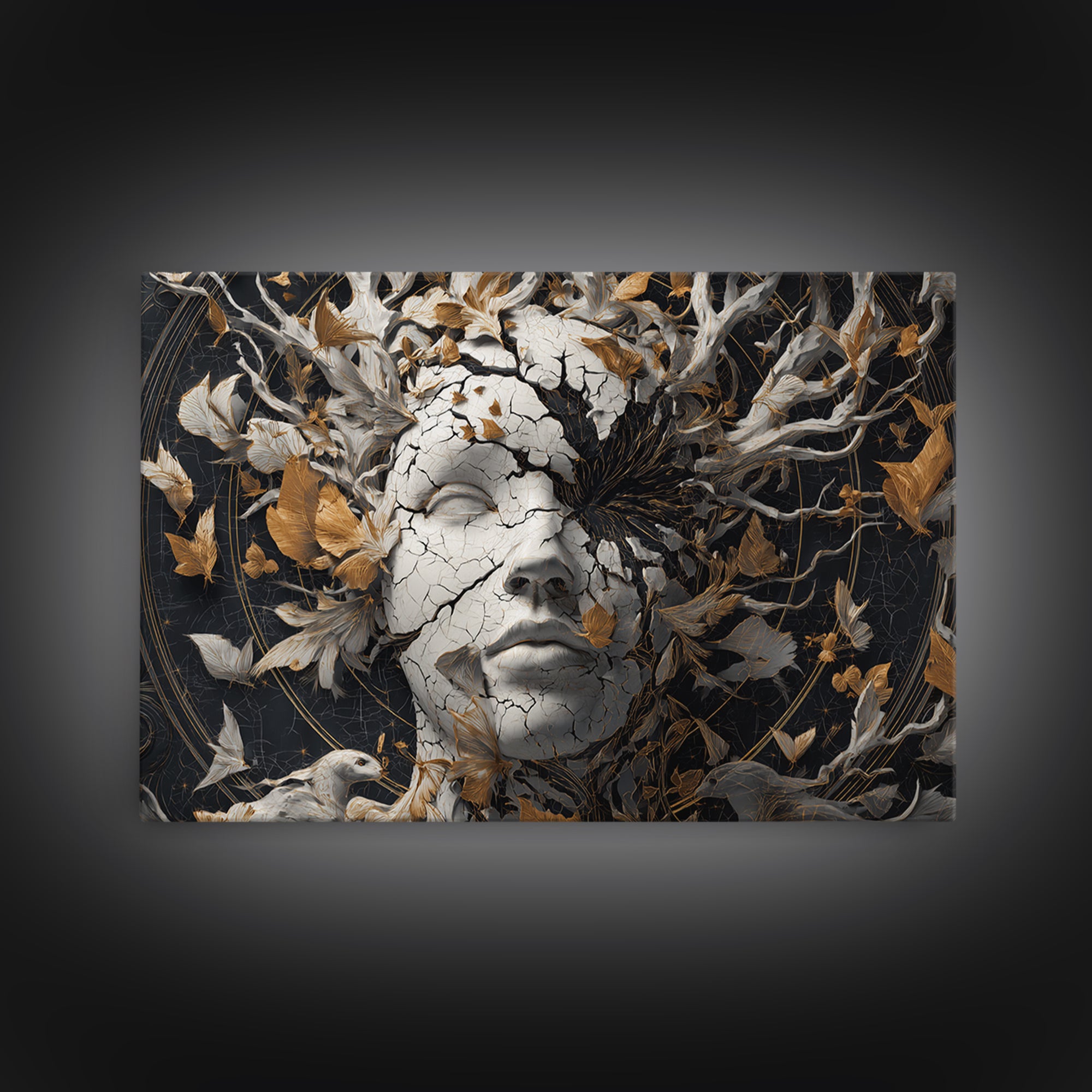 The Cracked Porcelain Mask, Landscape Wall Art, Spooky Home Decor, Canvas Print, Halloween Wall Decor, Gothic Home Decor, Horror Wall Art
