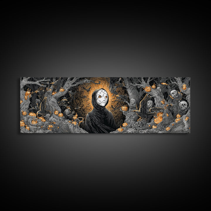 The Cracked Porcelain Mask, Extra Wide Wall Art, Haunted Gothic Art, Framed Canvas Print, Halloween Wall Decor, Gothic Home Decor