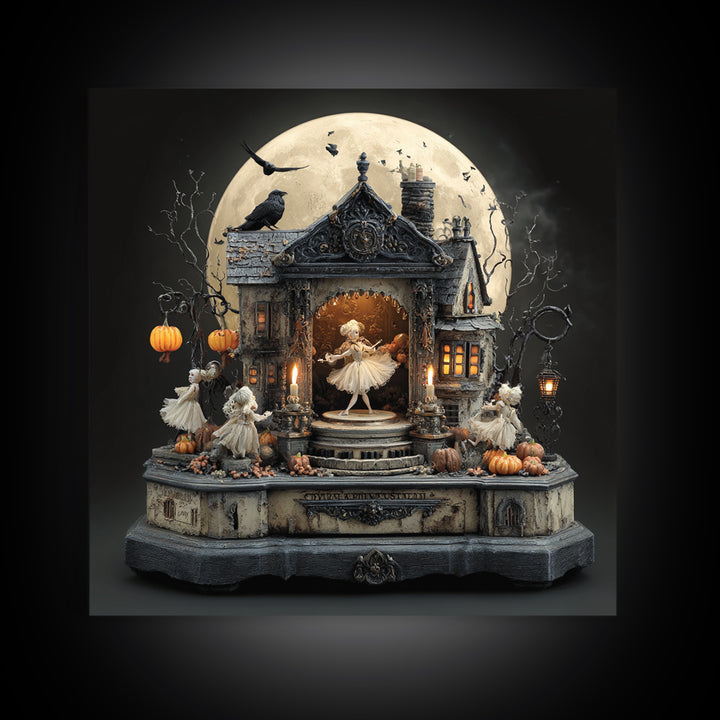 The Haunted Music Box, Square Wall Art, Dark Halloween Decor, Canvas Print, Halloween Wall Decor, Gothic Home Decor, Spooky Wall Decor