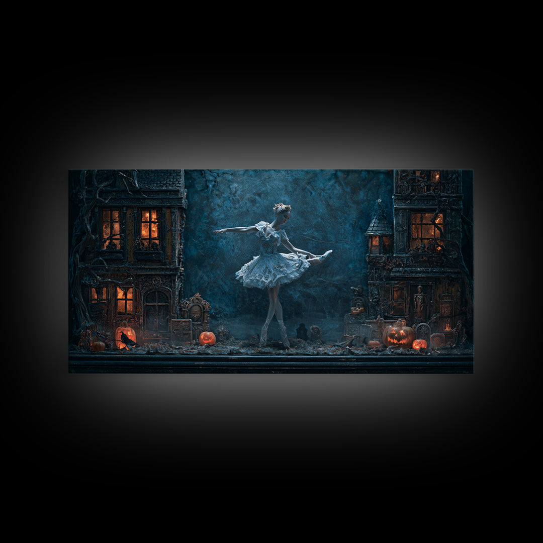 The Haunted Music Box, Wide Panoramic Art, Haunted Gothic Art, Framed Canvas Print, Halloween Wall Decor, Gothic Home Decor
