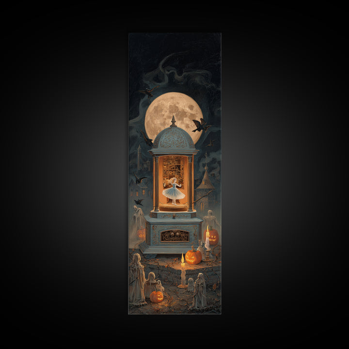 The Haunted Music Box, Tall Narrow Wall Art, Gothic Horror Wall Art, Framed Canvas Print, Halloween Wall Decor, Gothic Home Decor